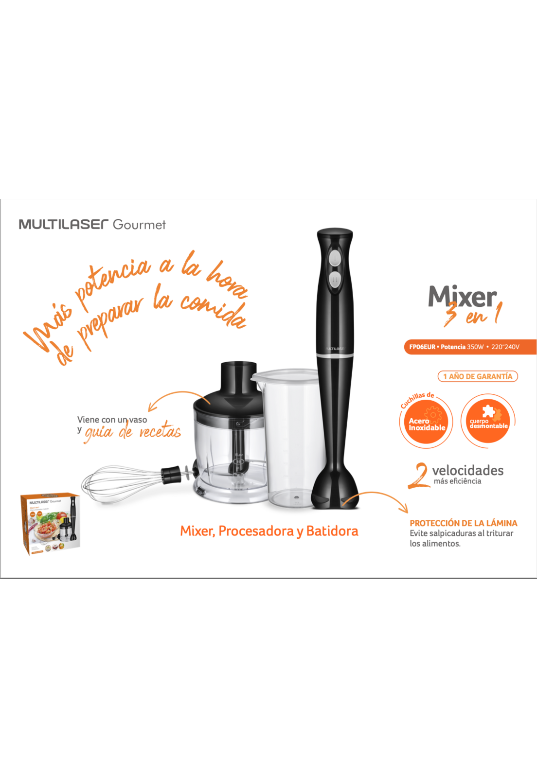 Batidora Inmersion Con Kit Multi 350W FP06-2