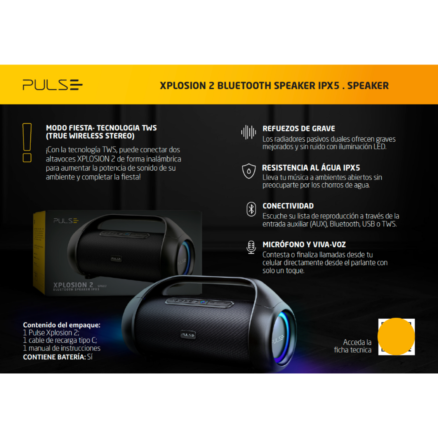 Parlante Pulse Bazooka Xplosion 2 Led SP607-2