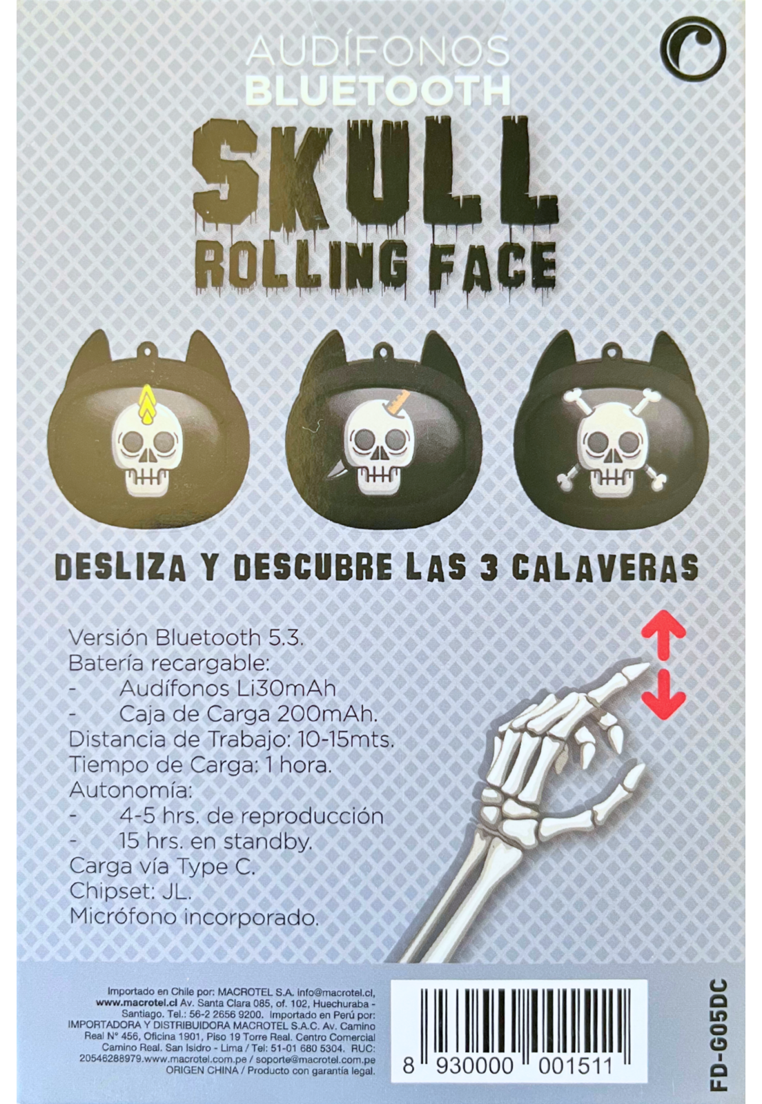 Audifonos Bluetooth In Ear Fiddler Skull Rolling Face-6