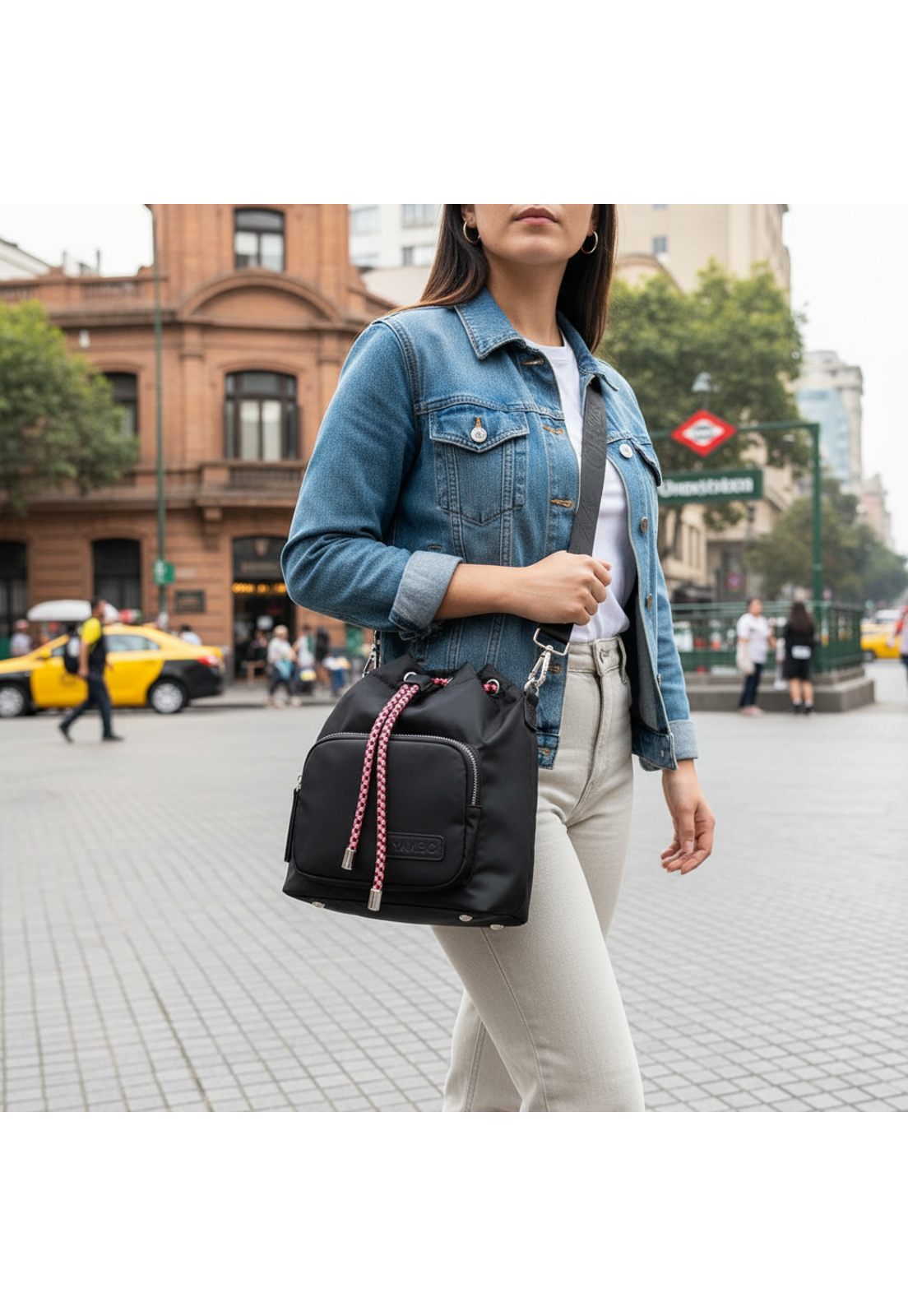 Cartera Yambo Bucket Negro Rojo YB080-2