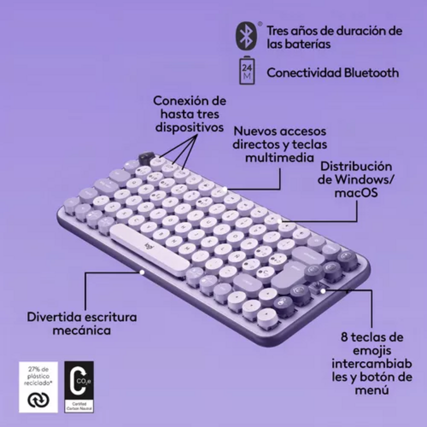 Teclado Mecanico Logitech Pop Keys Cosmos Lila con Emojis-6