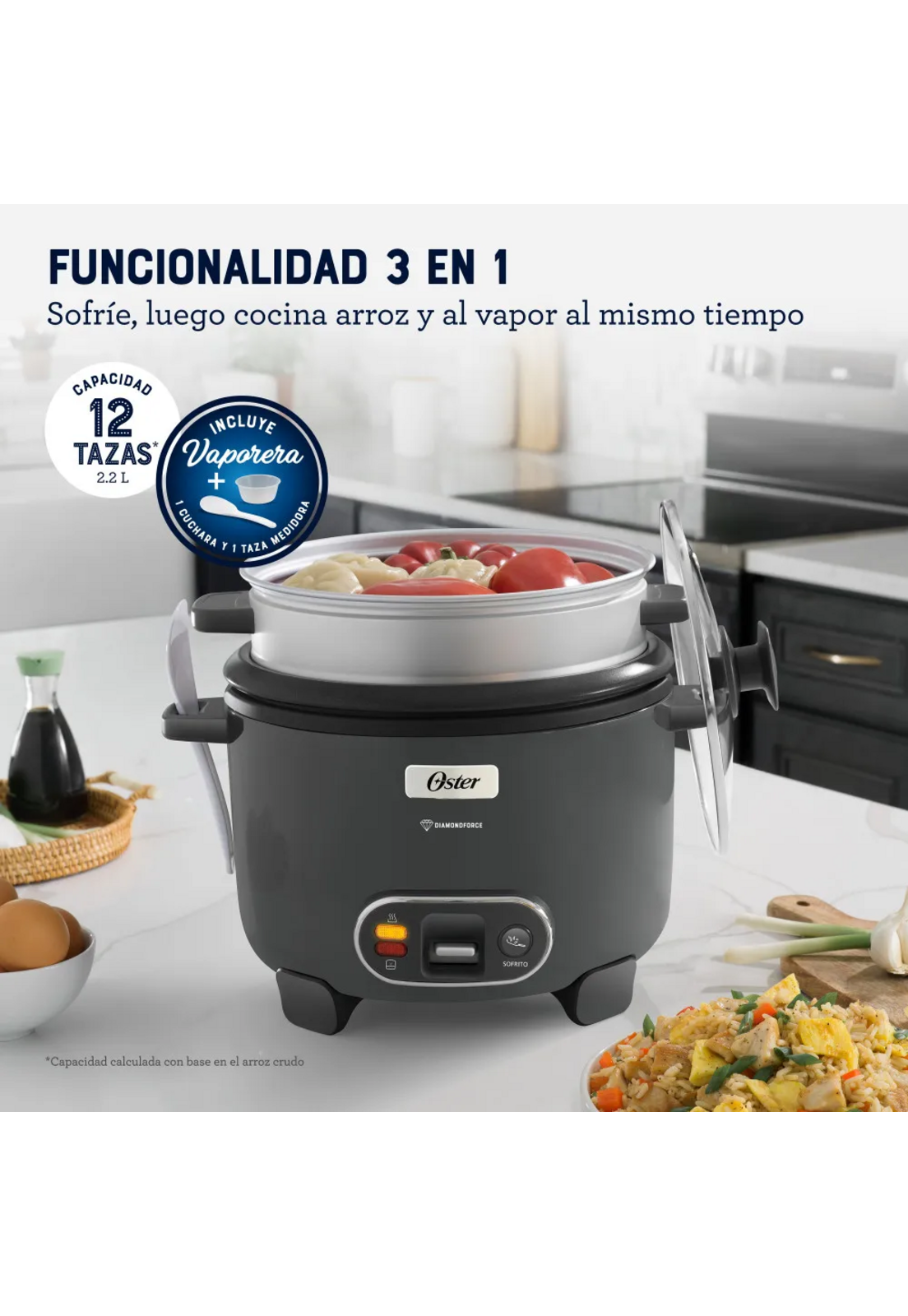 Arrocera Oster 12 Tazas Sofrito y Vaporera Mod 2212406-4