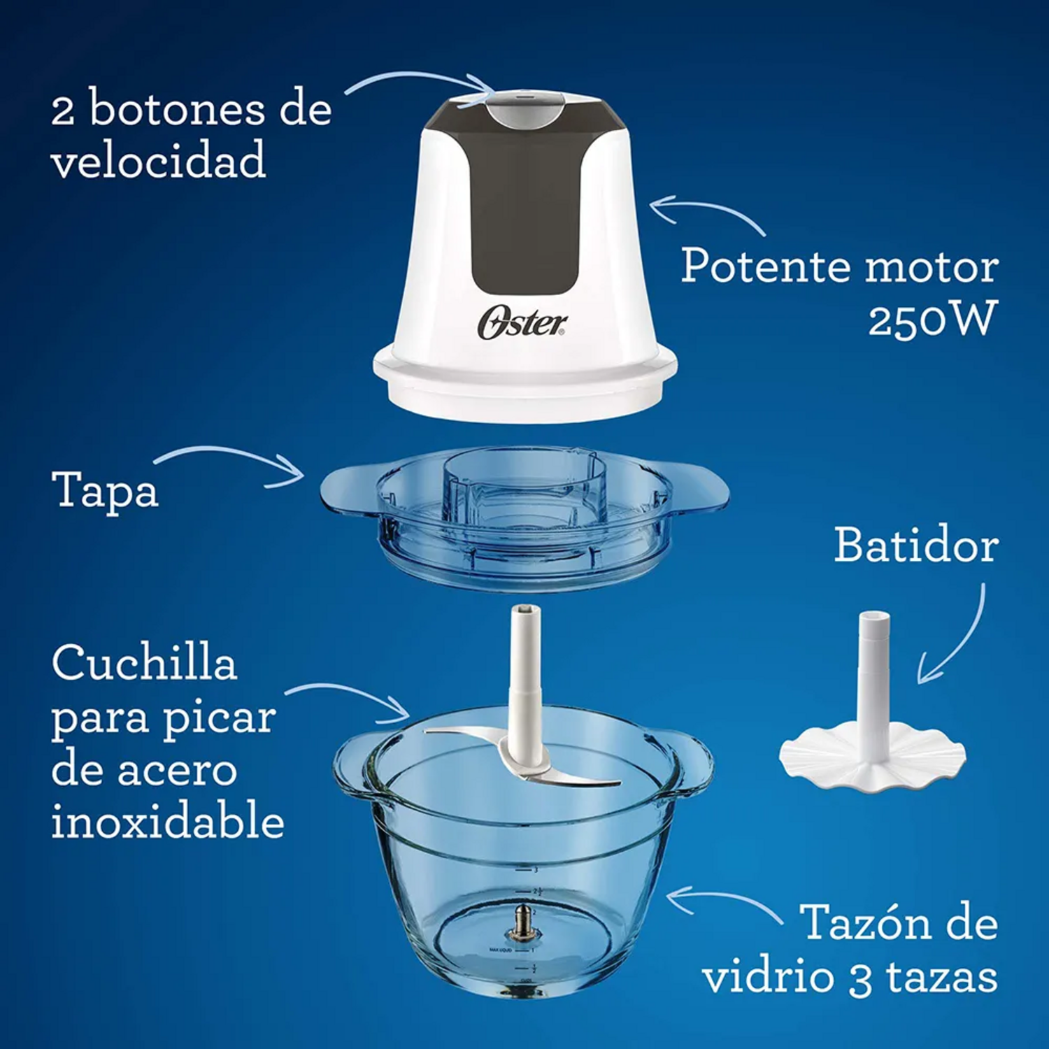 Mini Picadora Oster 3 Tazas con Bowl de Vidrio-3
