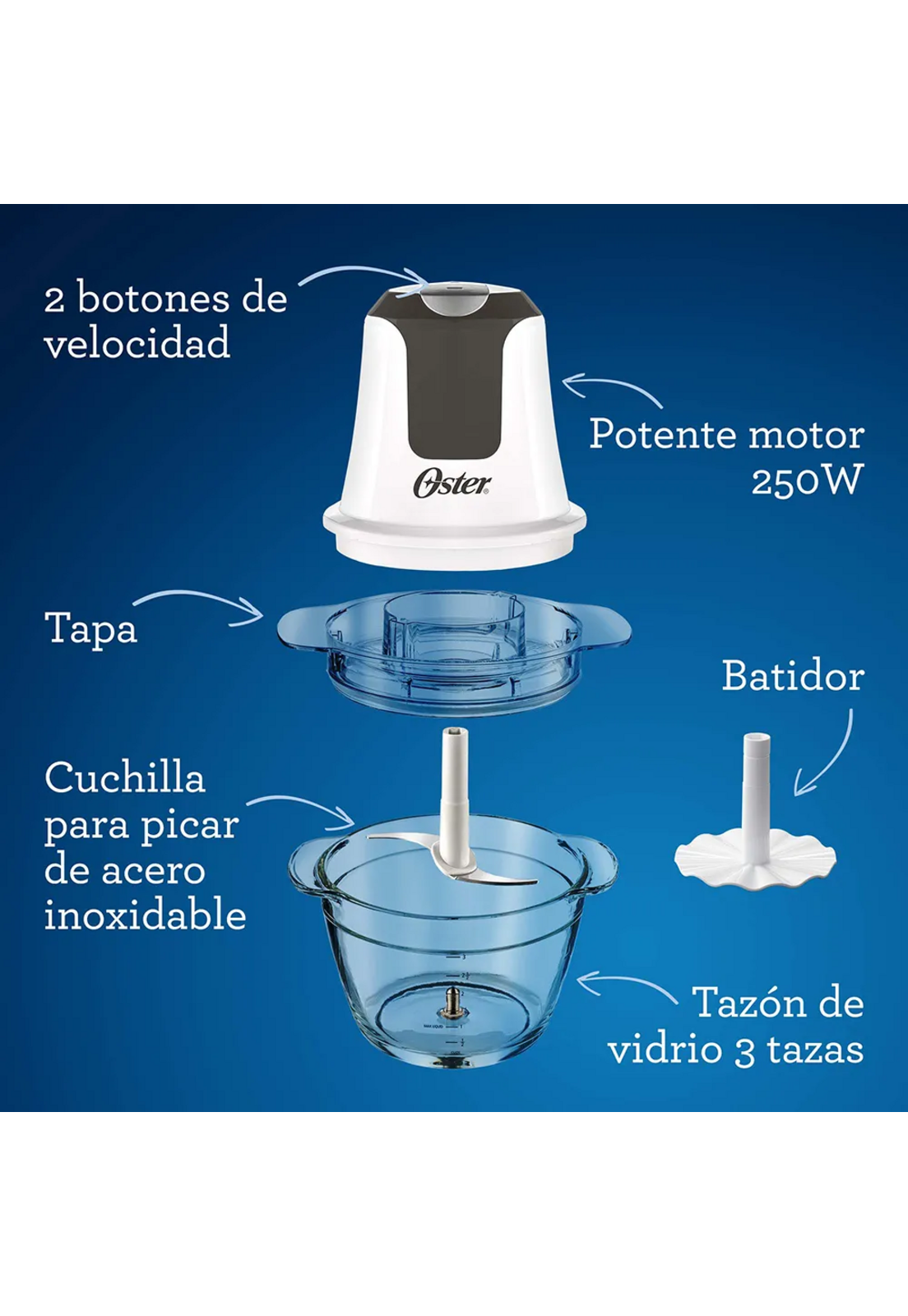 Mini Picadora Oster 3 Tazas con Bowl de Vidrio-8