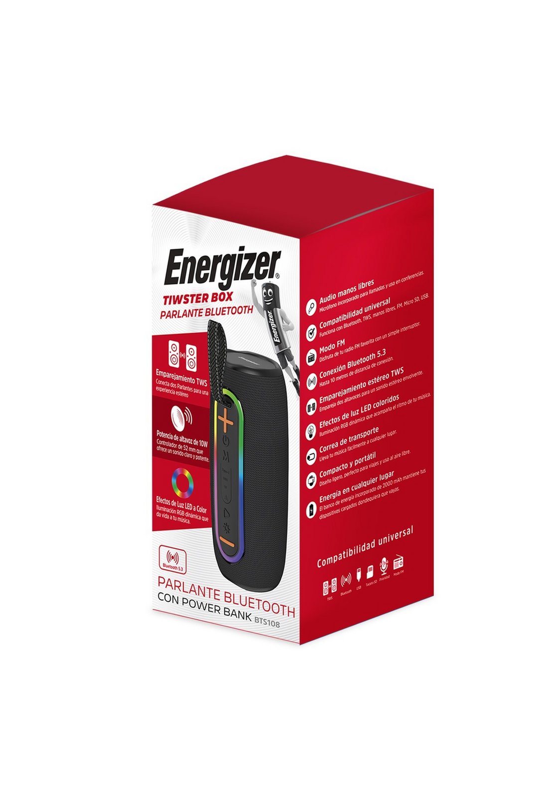 Parlante Bluetooth Energizer BTS108 10W LED USB FM-1