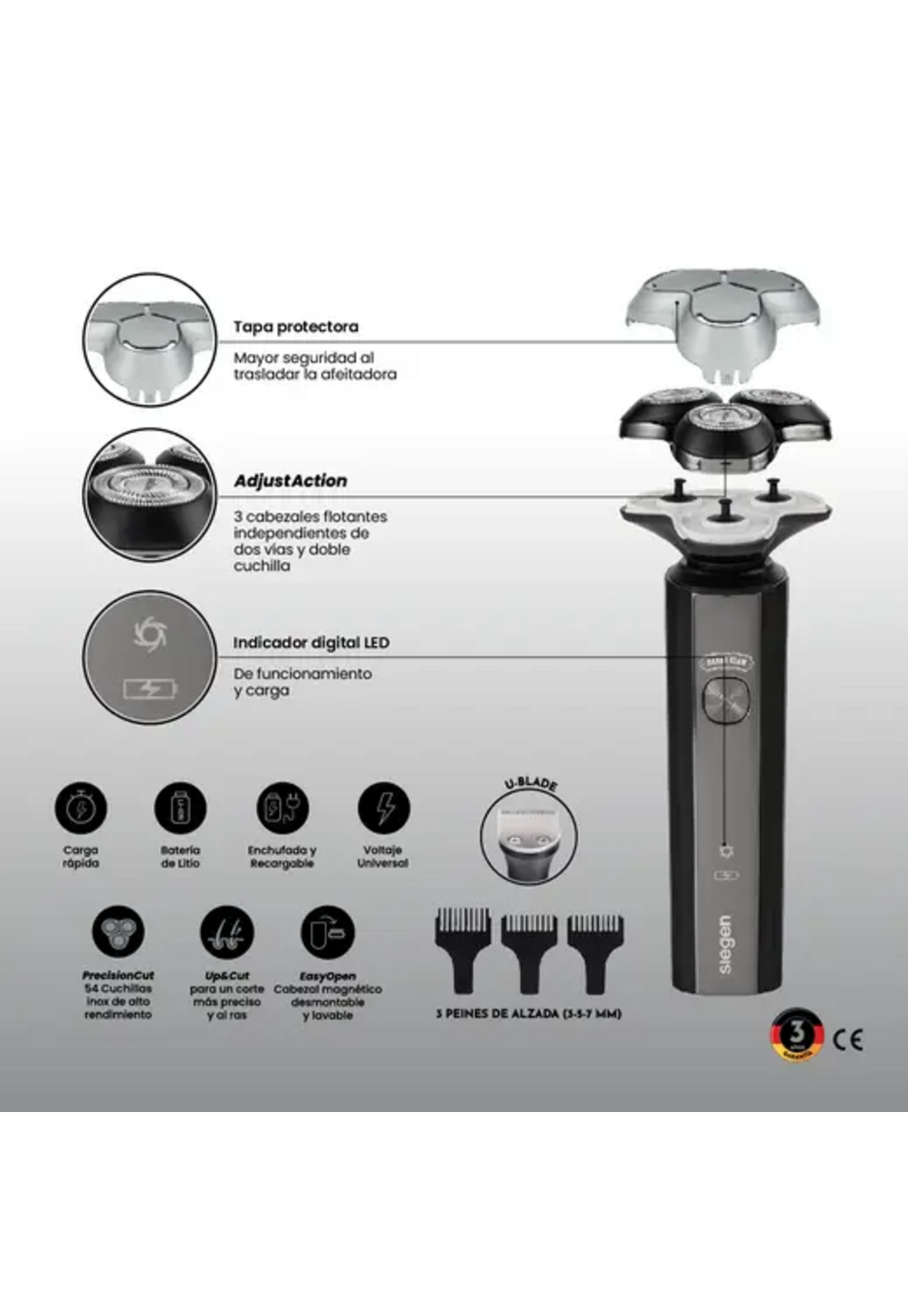 Afeitadora Siegen SG-7215 Recargable Para Ducha 2 Cabezales-5