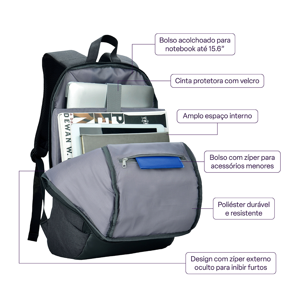 Mochila Notebook Multilaser Safe Gris BO426-7