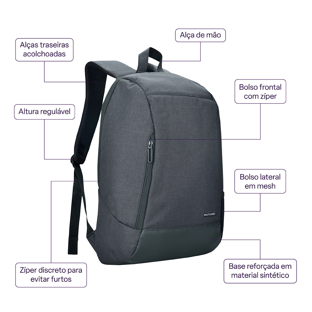 Mochila Notebook Multilaser Safe Gris BO426-8