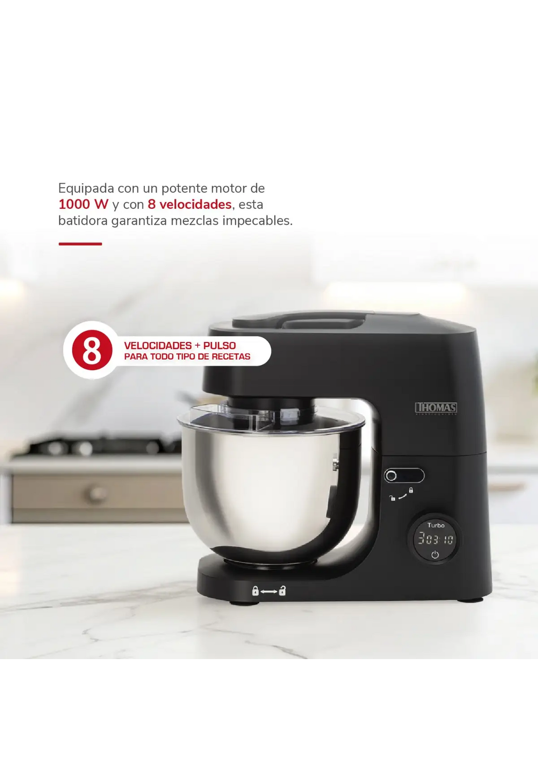 Batidora Planetaria Thomas TH-915PND 1000W Bowl 5L Acero-2