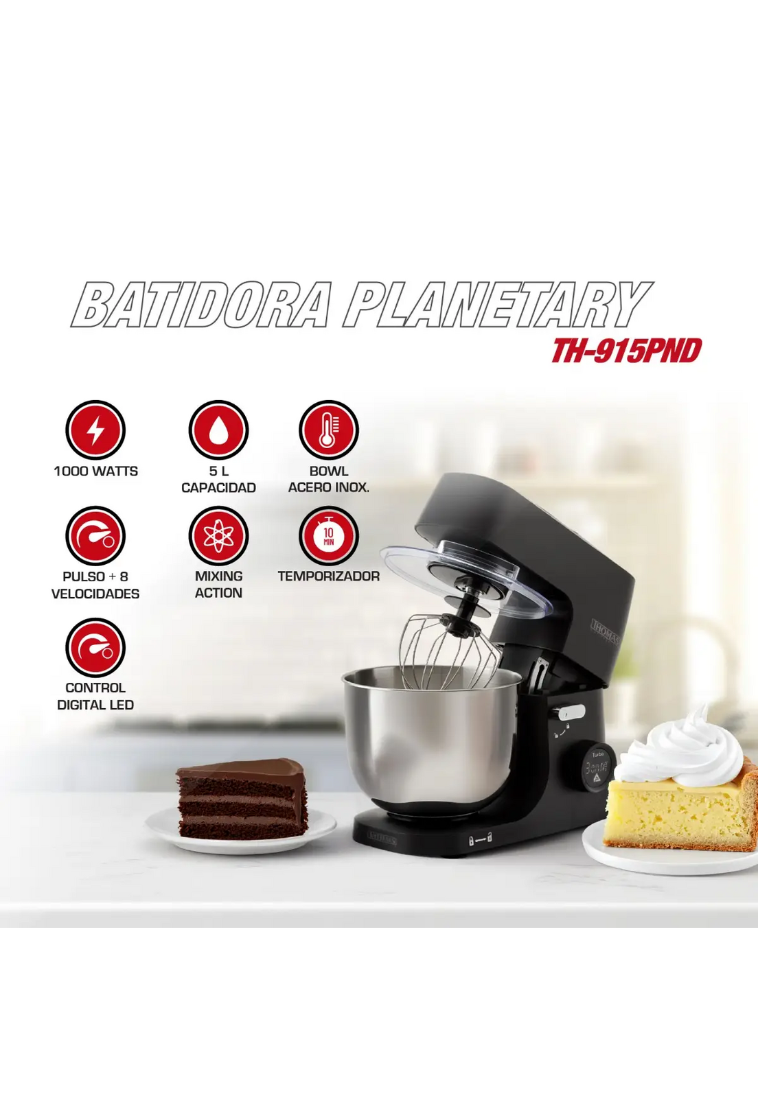 Batidora Planetaria Thomas TH-915PND 1000W Bowl 5L Acero-5