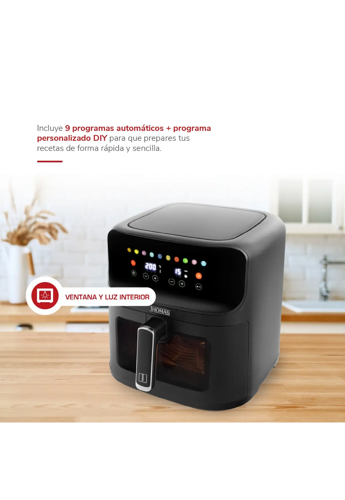 Freidora Air Fryer Thomas 8L Digital Touch Ventana 1700W-3