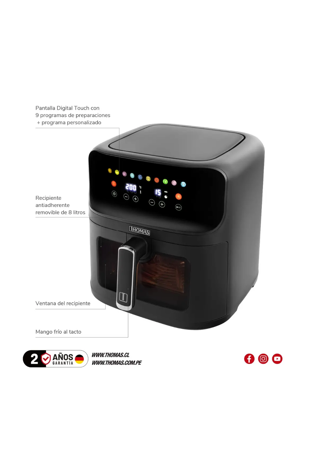 Freidora Air Fryer Thomas 8L Digital Touch Ventana 1700W-4