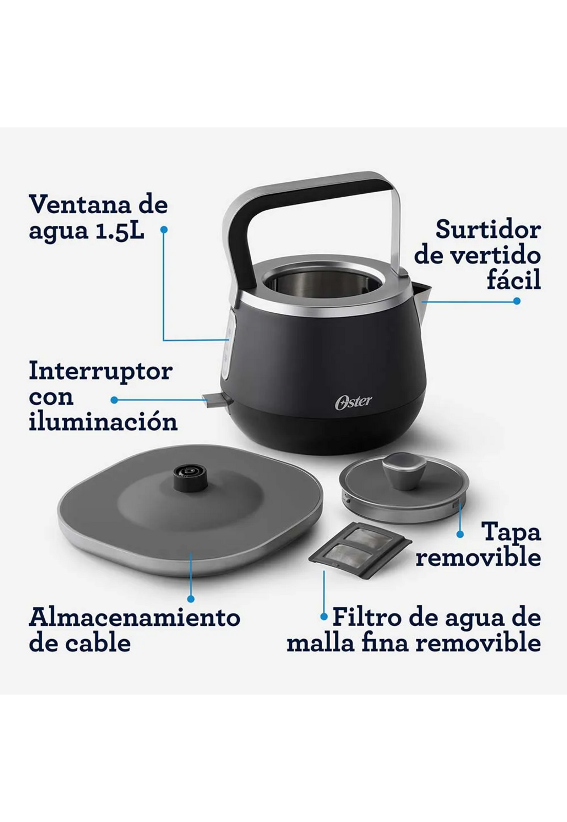 Hervidor Premium Oster 1,5 Litros Luces BVSTKT4510B-6