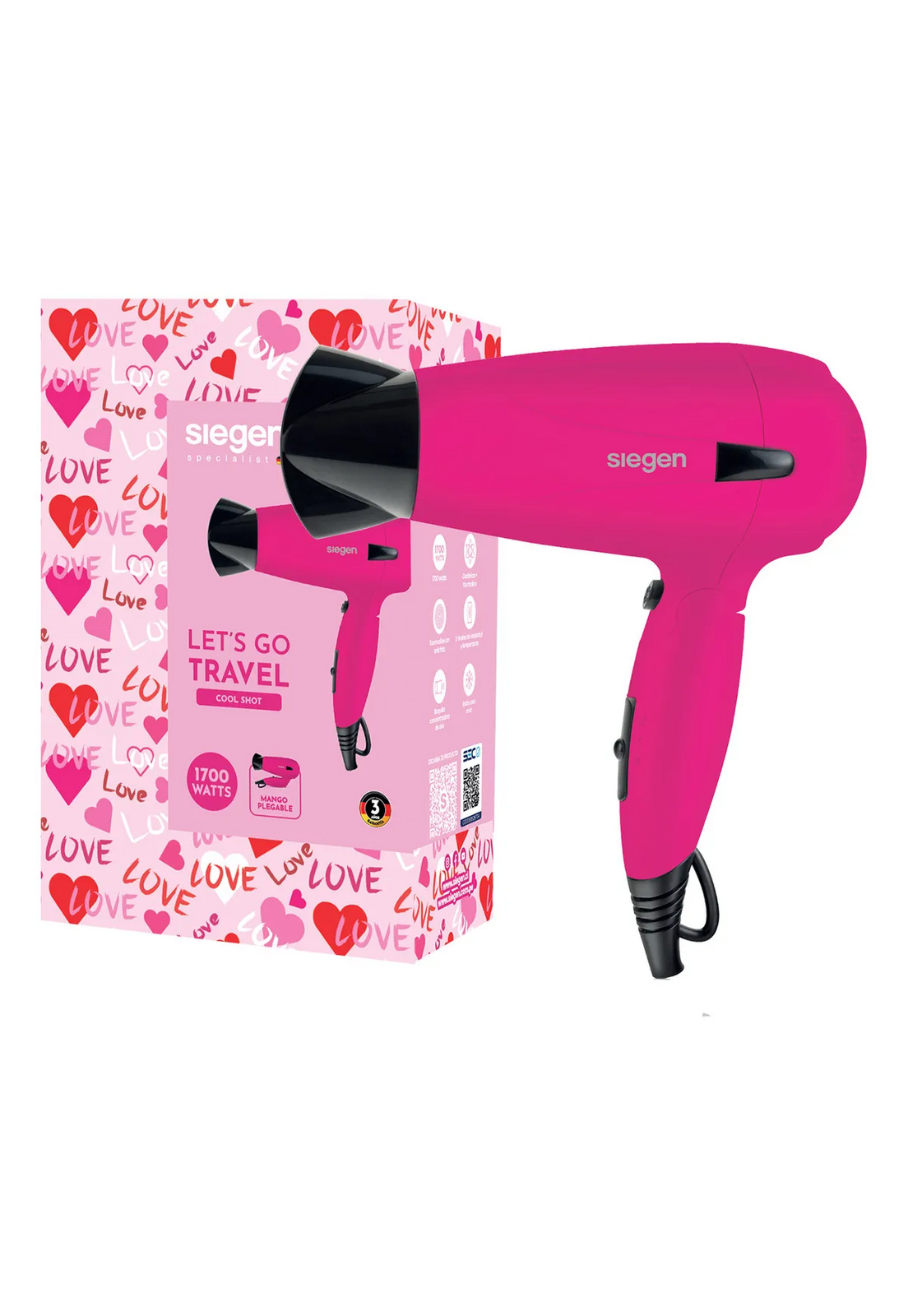 Secador de Pelo Viaje Plegable Siegen 2 Velocidades Fucsia-7