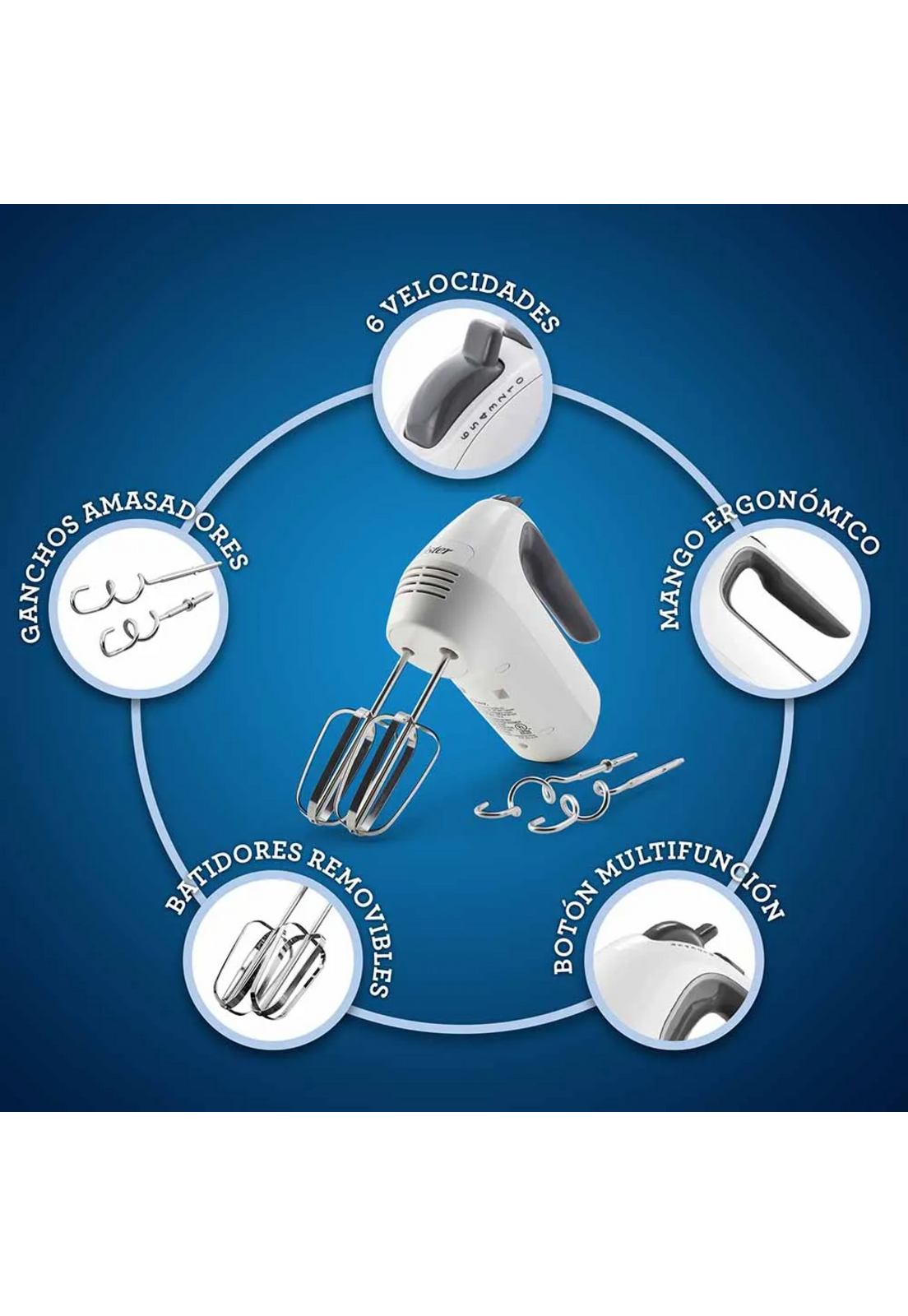 Batidora de Mano Oster 6 Velocidades y Turbo Blanca-4