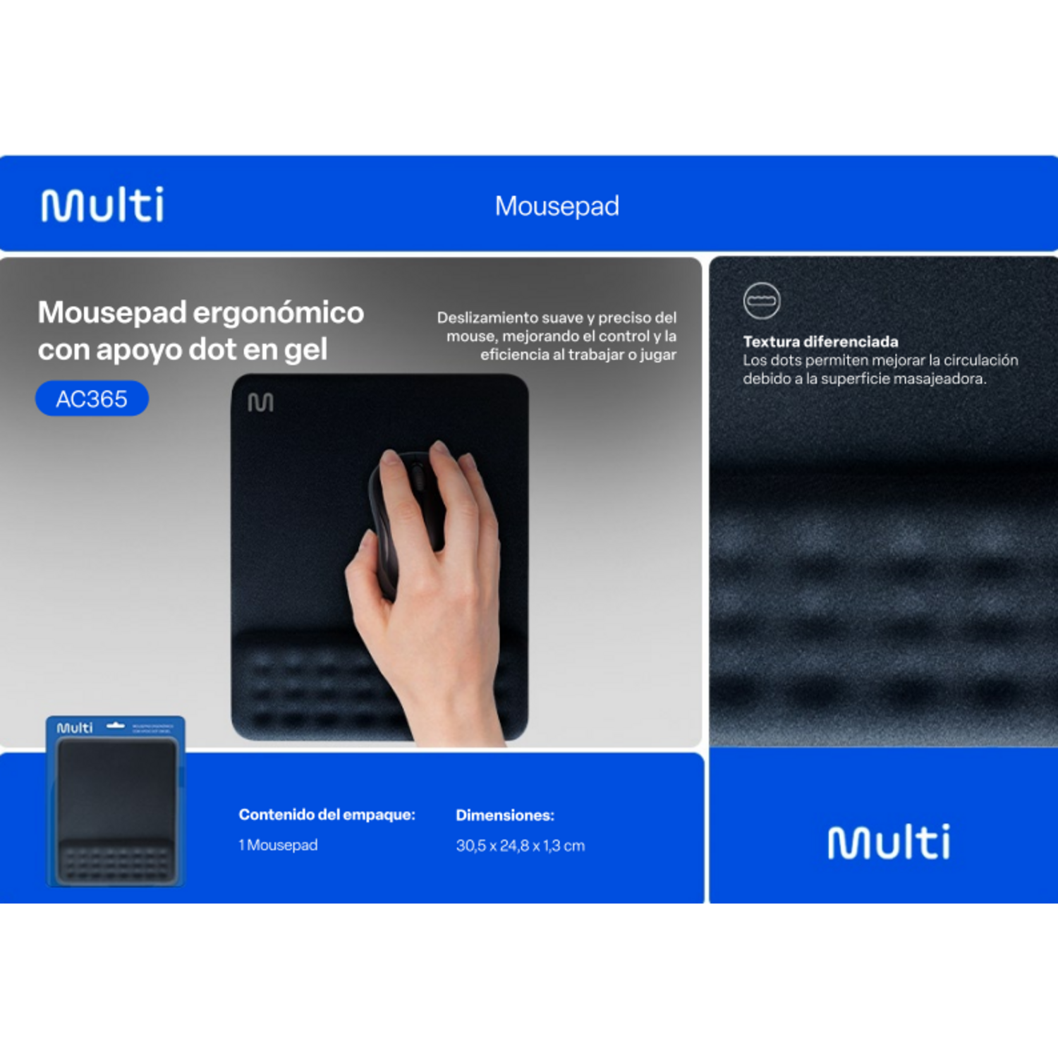Mouse Pad Con Apoya Muñecas Gel Multilaser AC365-3