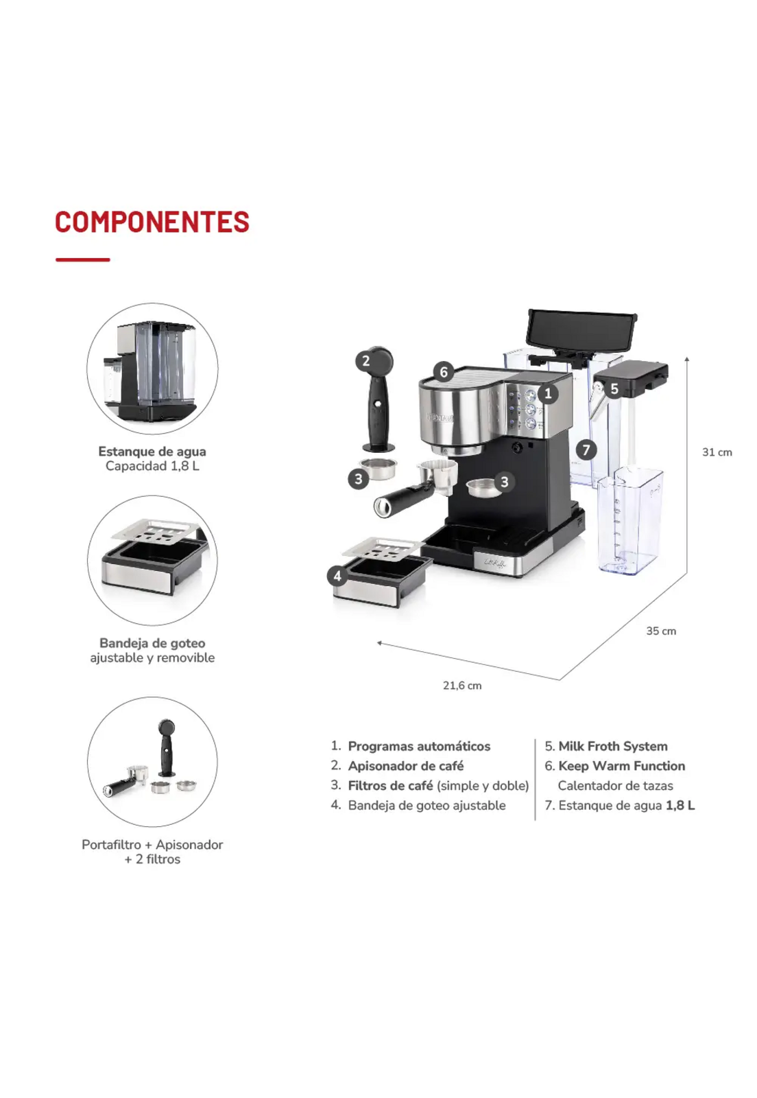 Cafetera Espresso Thomas TH-160 DeLi 15 Bar Espumador Latte-6