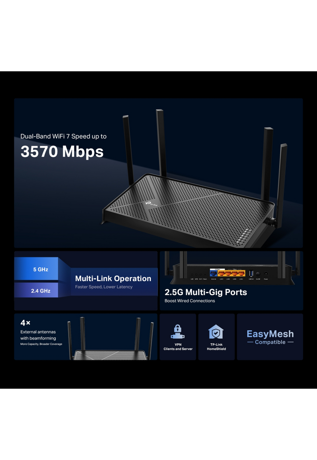 Router Wifi 7 Tp-Link Archer BE230 Negro Be2600-3