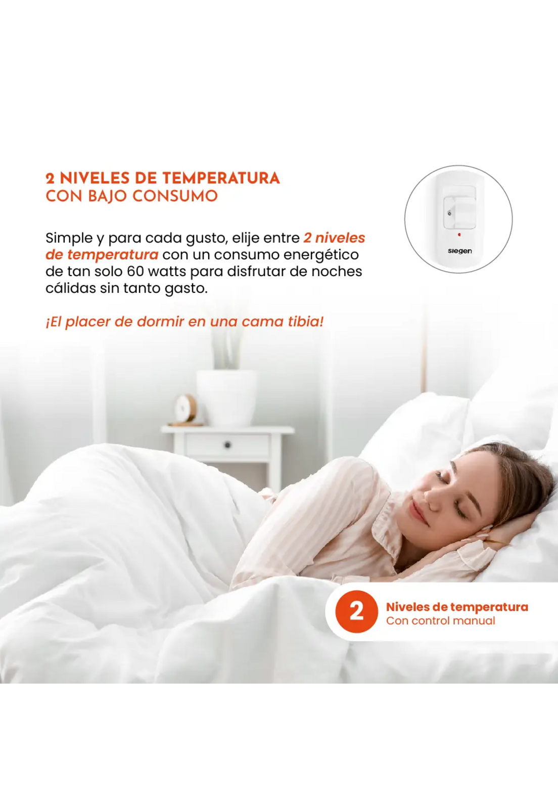 Calienta Cama Siegen 1 Plaza 60 W 2 Niveles Flores SG-5120D2-7