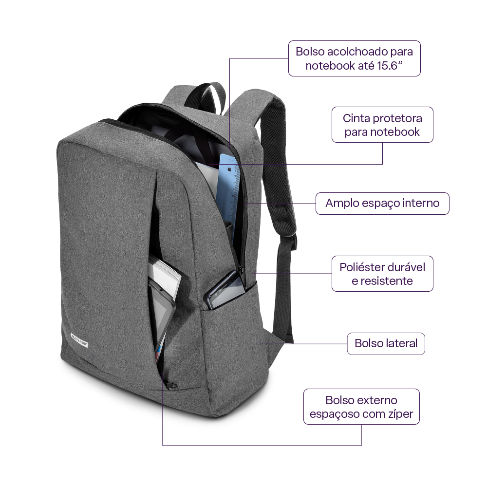 Mochila Notebook Multilaser Classic Gris BO438-8
