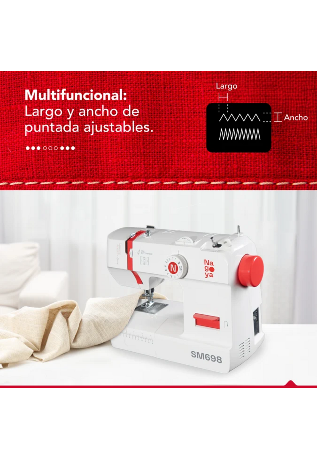 Máquina de Coser Nagoya SM698 12 Puntadas Ojal 4 Pasos LED-3