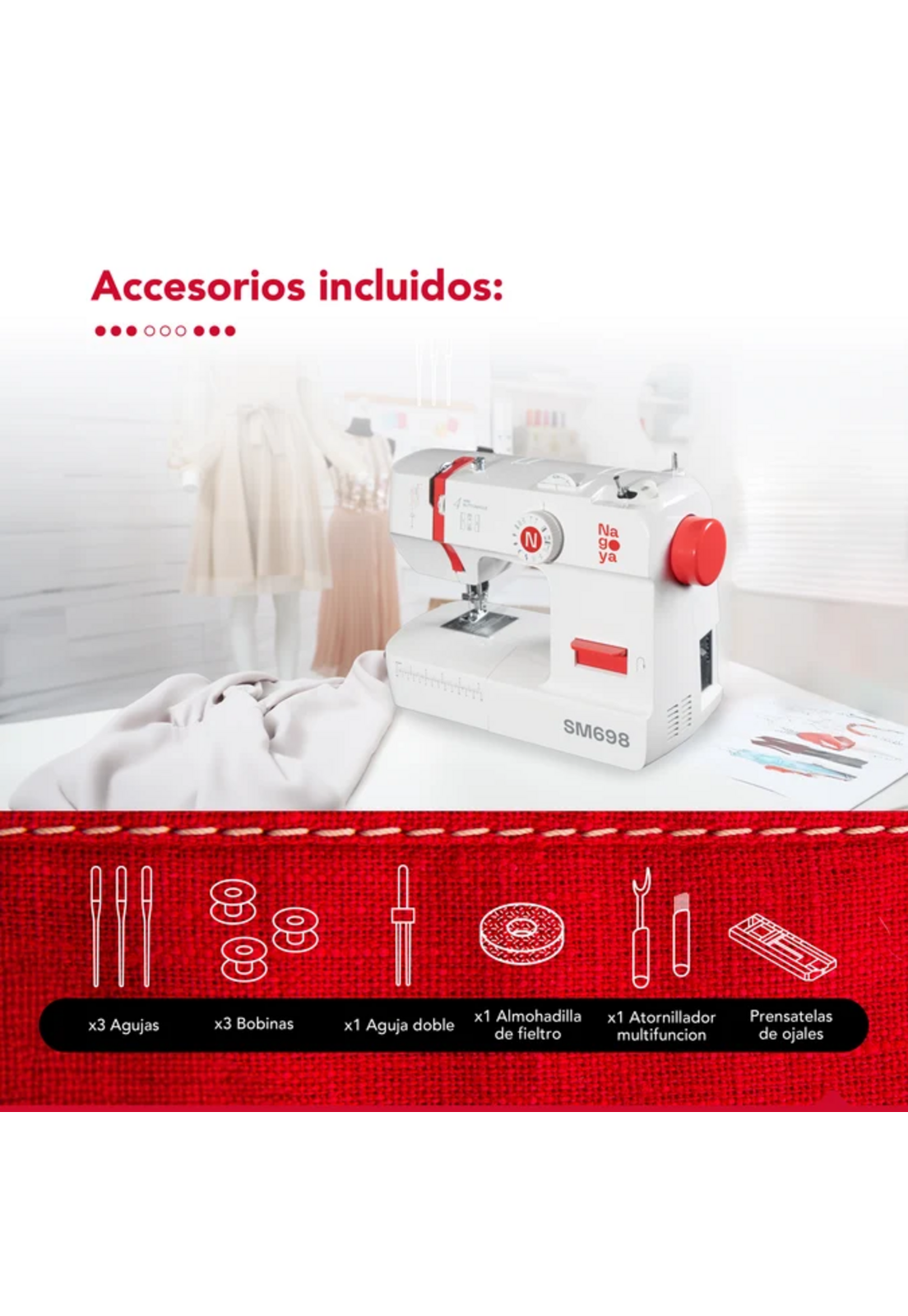 Máquina de Coser Nagoya SM698 12 Puntadas Ojal 4 Pasos LED-4
