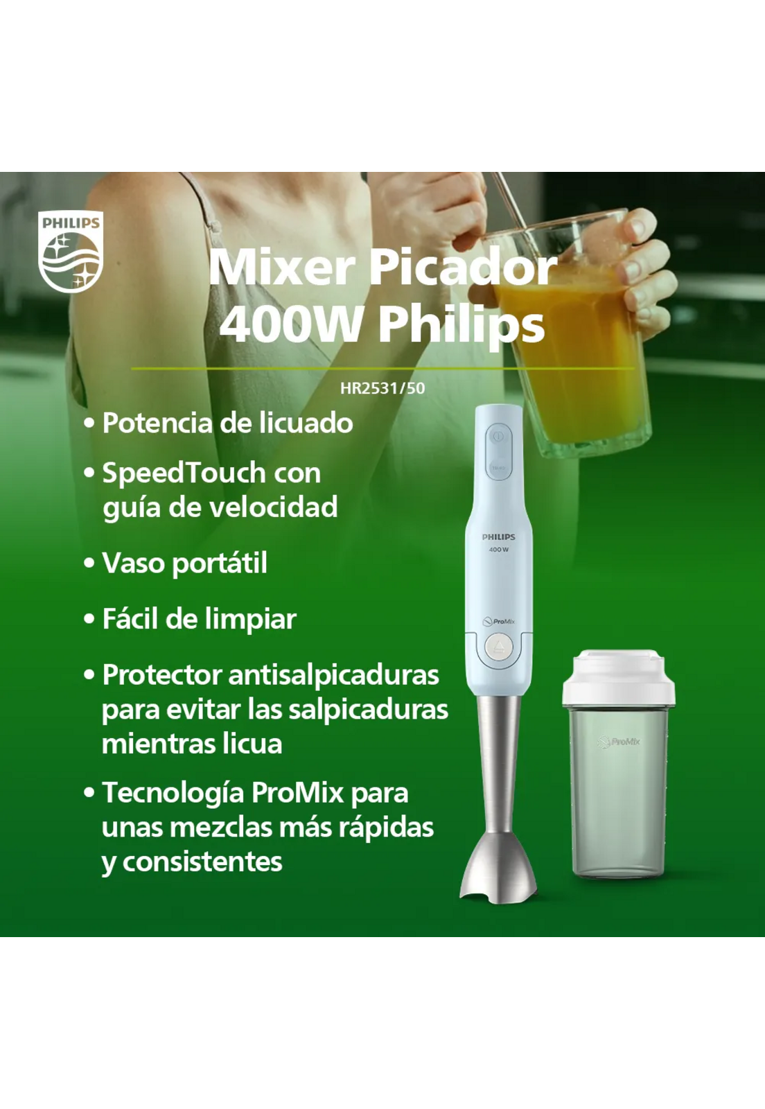 Batidora Inmersión Minipimer Philips Promix HR2531 400W-2