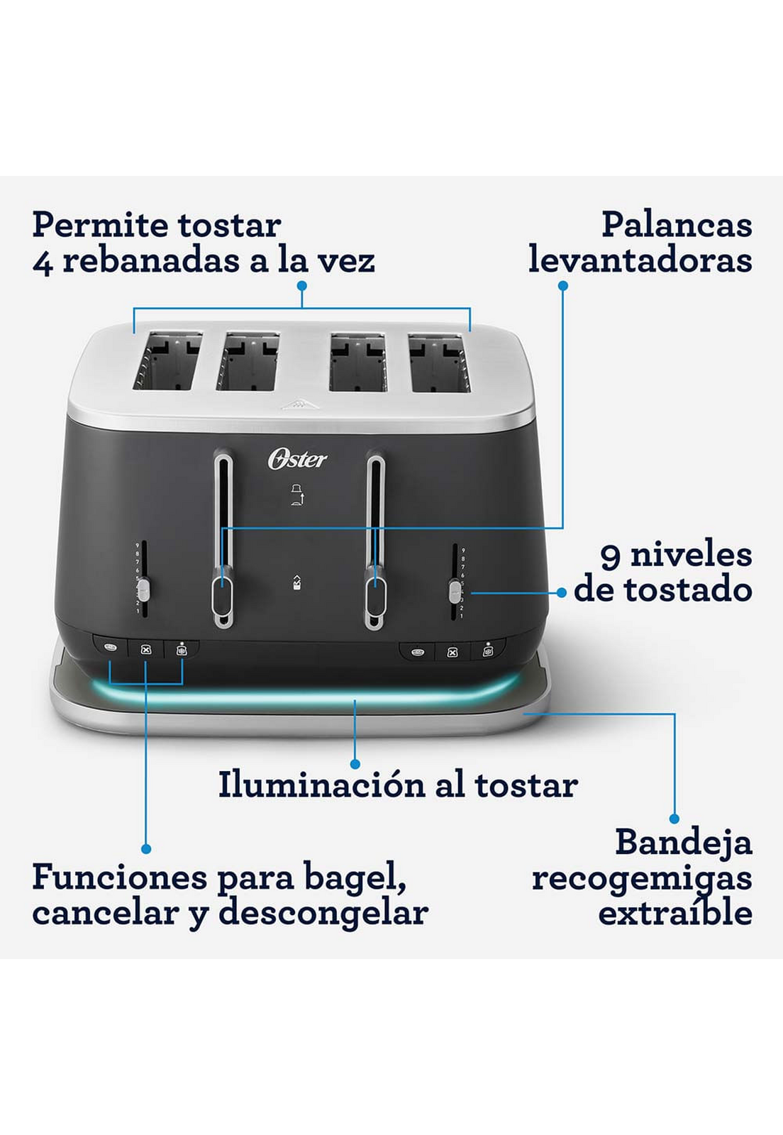 Tostador Oster Premium 4 Rebanadas Negro-2