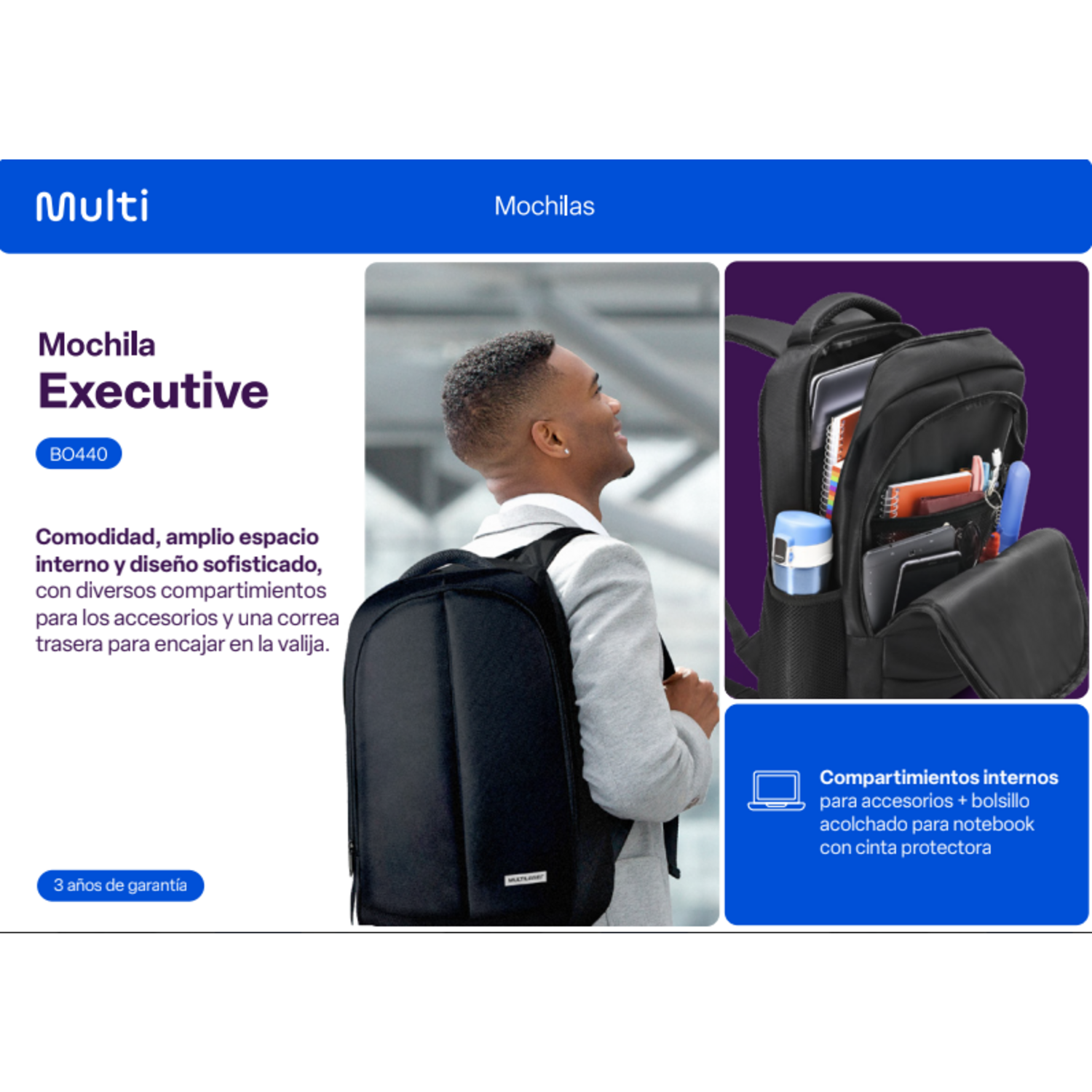 Mochila Notebook 15,6 Multilaser Executive Negro BO440-3