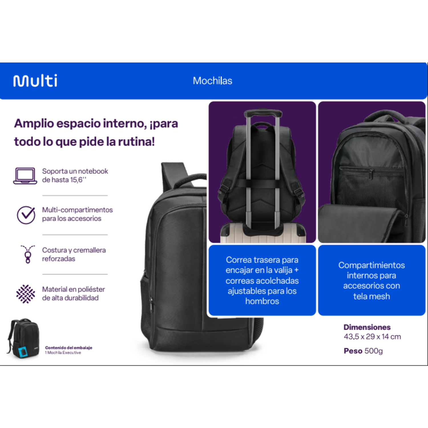 Mochila Notebook 15,6 Multilaser Executive Negro BO440-4