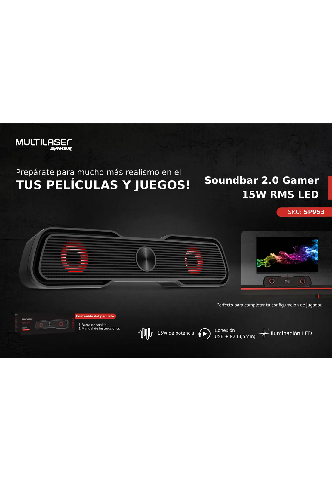 Barra de Sonido Gamer 15W Multilaser SP953-3