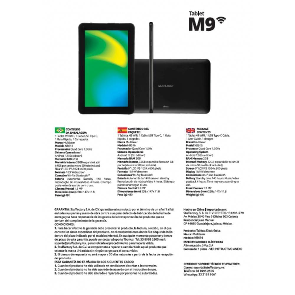 Tablet 9 Pulgadas Multilaser M9 2-32 NB616 Negro-5