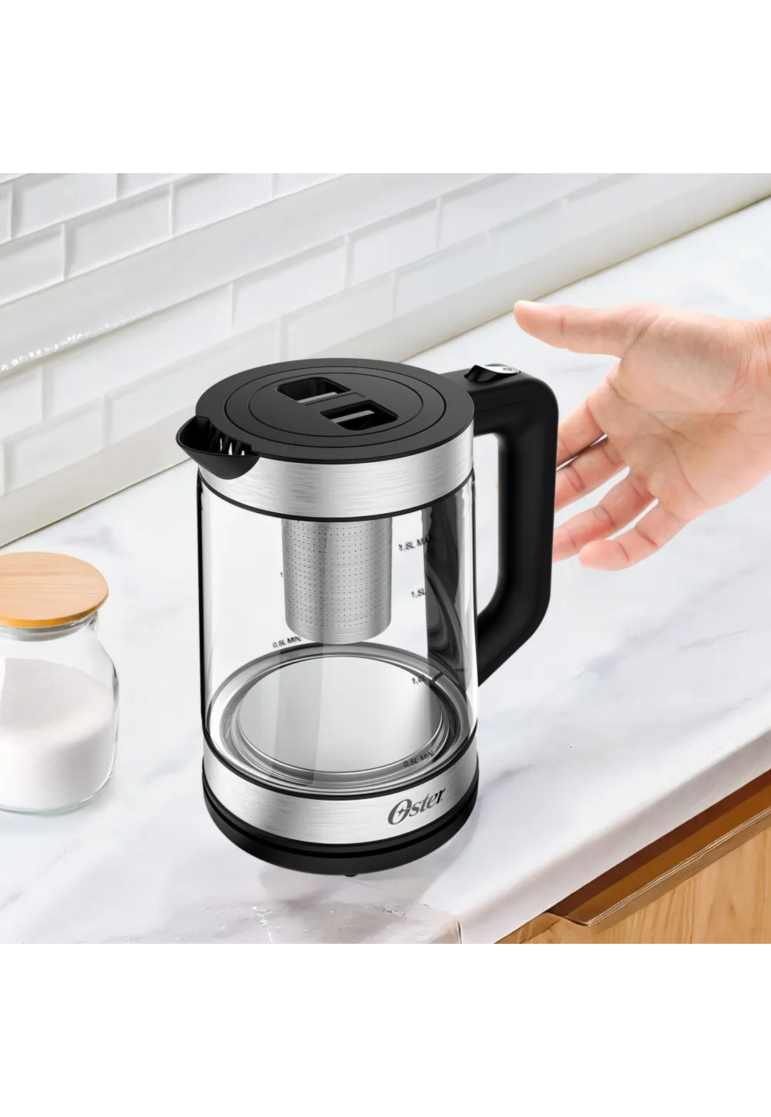 Hervidor Oster Vidrio 1.8L Con Infusor Te 2220521-5