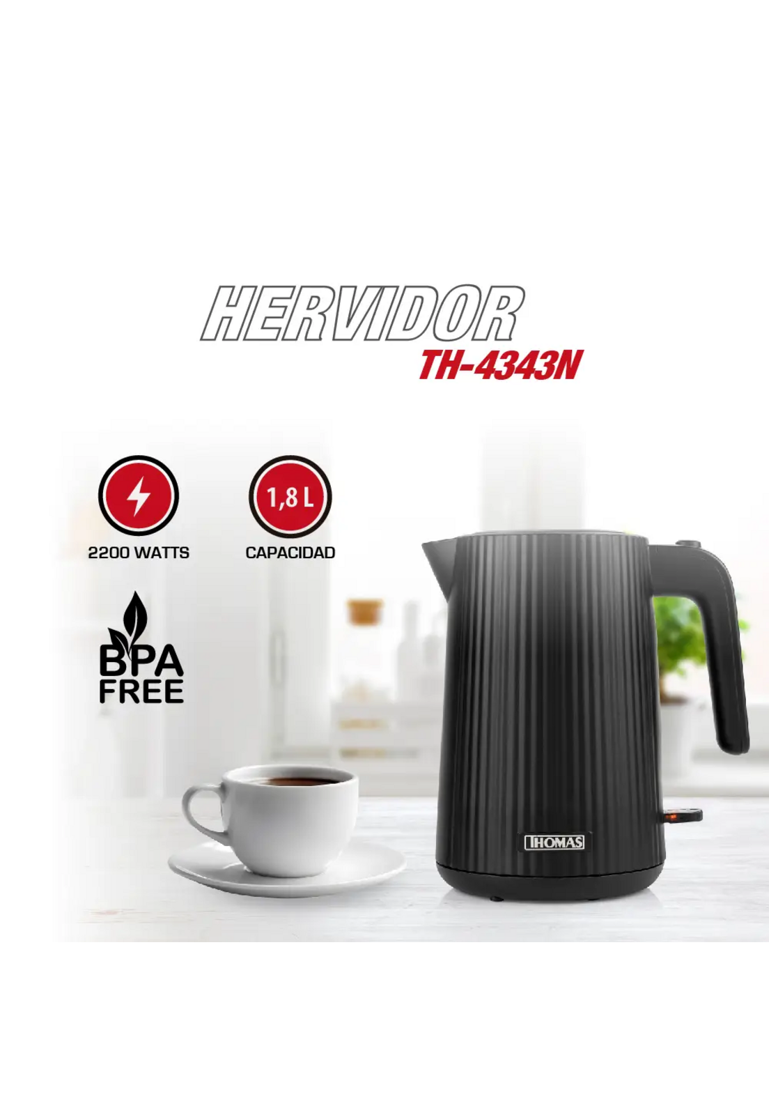 Hervidor Thomas TH-4343N 1.8L 2200W Rápido y Económico-6