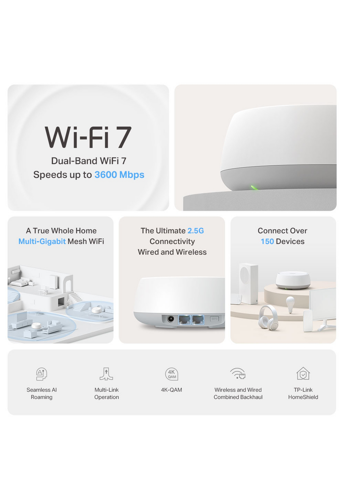 Sistema Wi-Fi 7 Mesh Tp-link Deco BE25 3-pack BE5000-2
