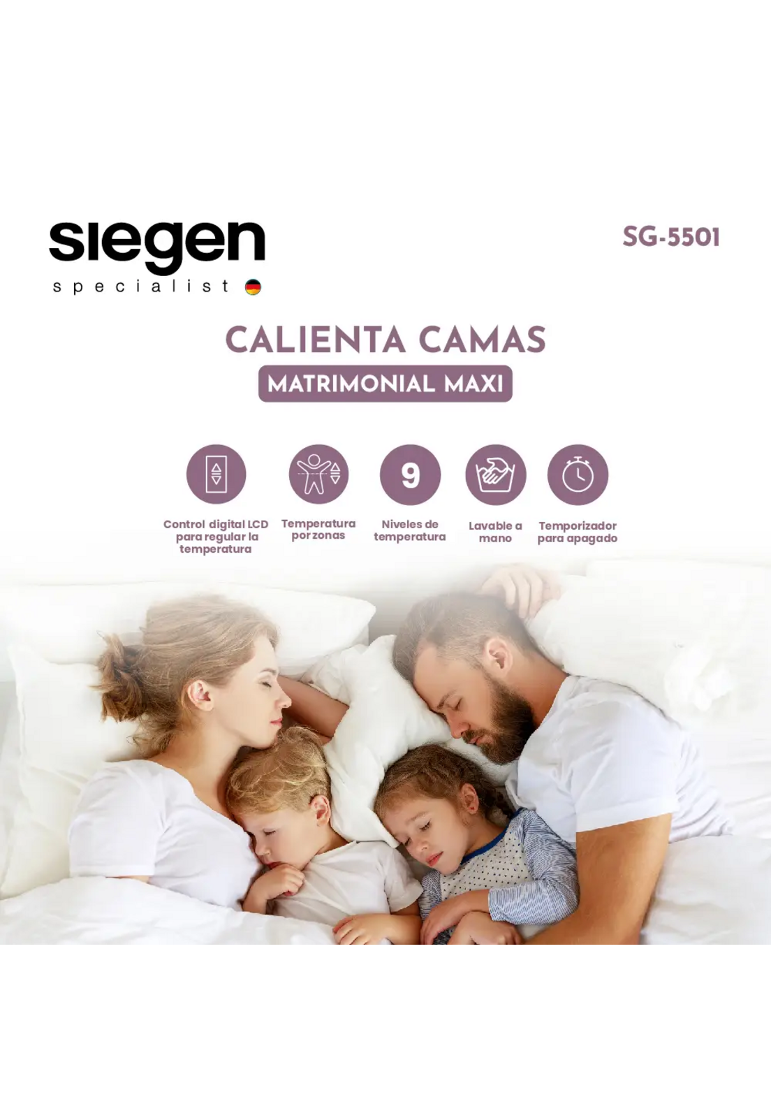 Calienta Cama Siegen 2 Plazas XL Soft 9 Temp 60 W SG-5501-2