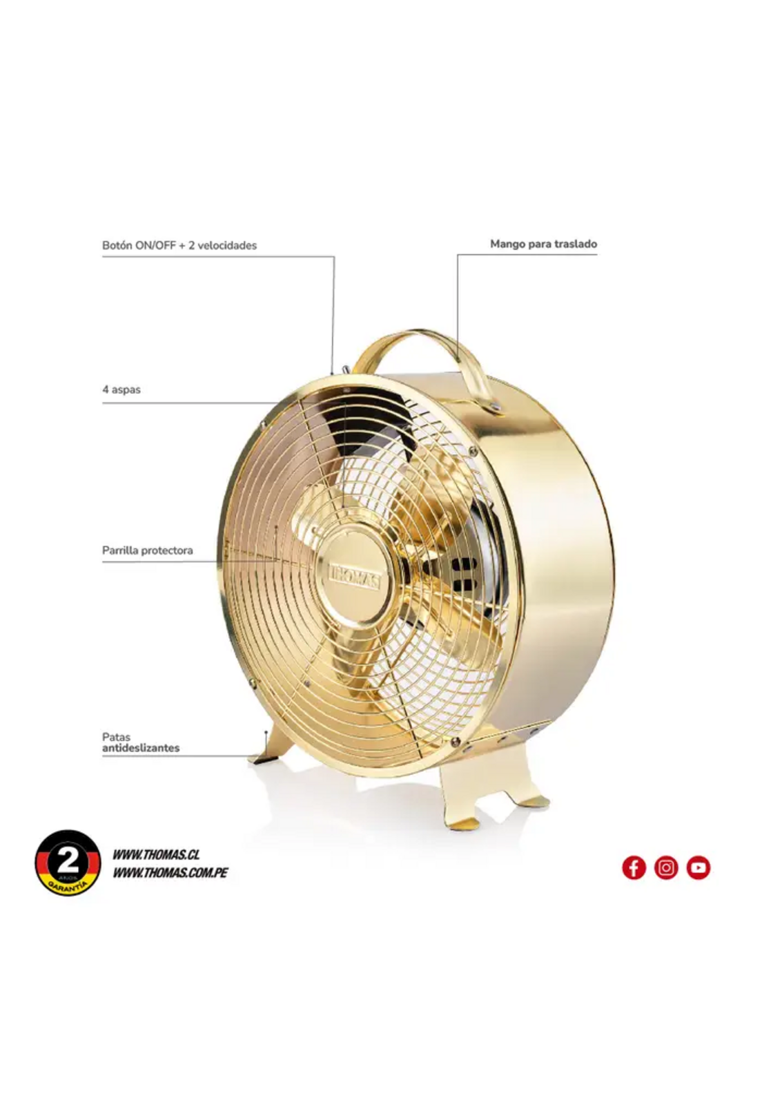 Ventilador Thomas 20 Cm Dorado Vintage 25W Bajo Consumo-4