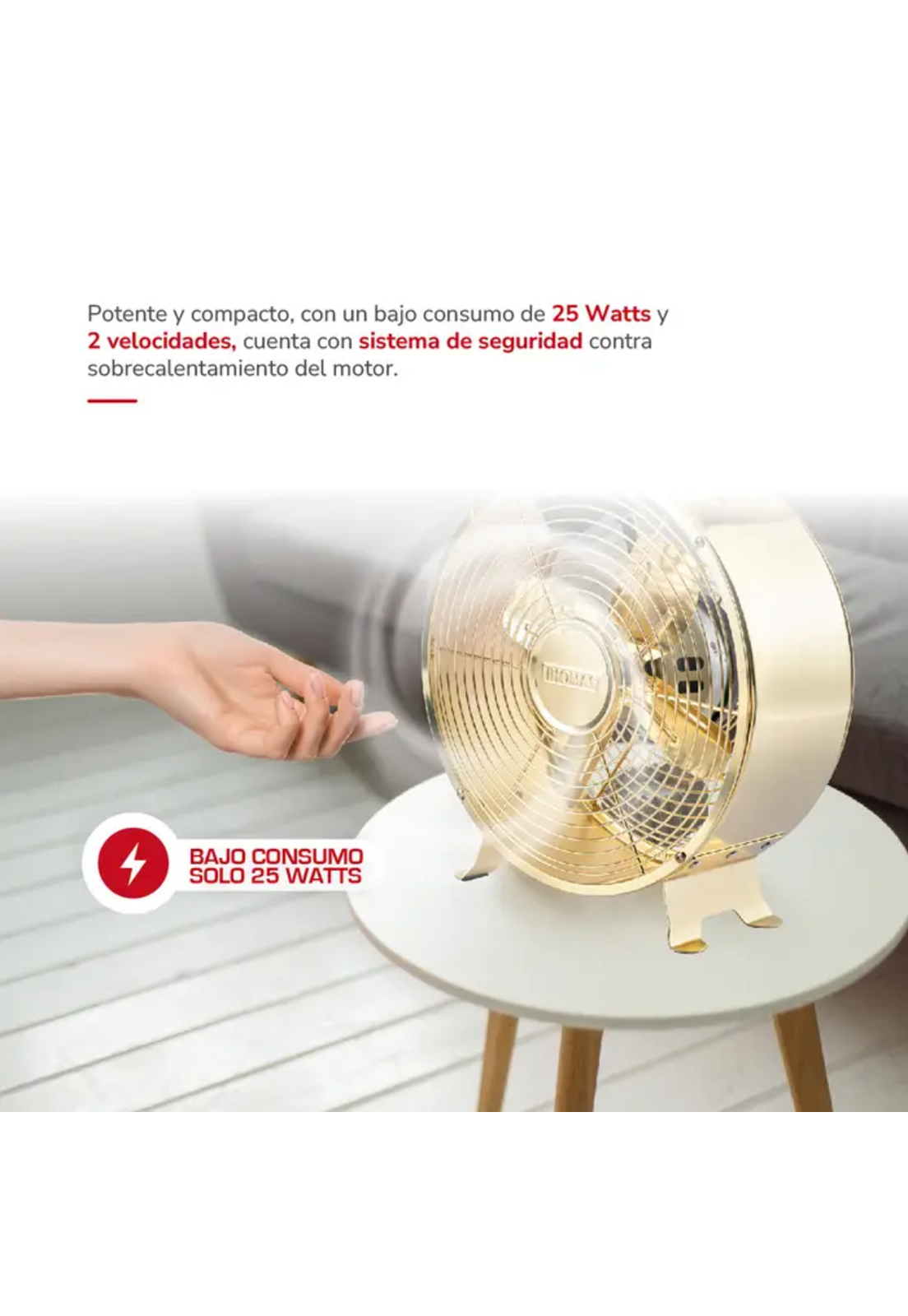Ventilador Thomas 20 Cm Dorado Vintage 25W Bajo Consumo-5