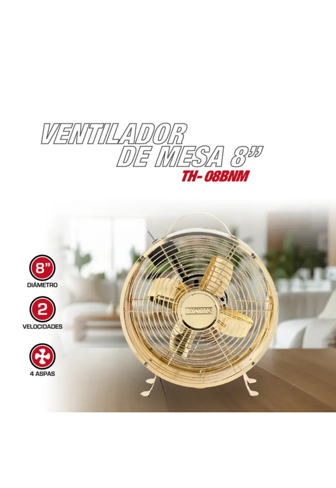 Ventilador Thomas 20 Cm Dorado Vintage 25W Bajo Consumo-6
