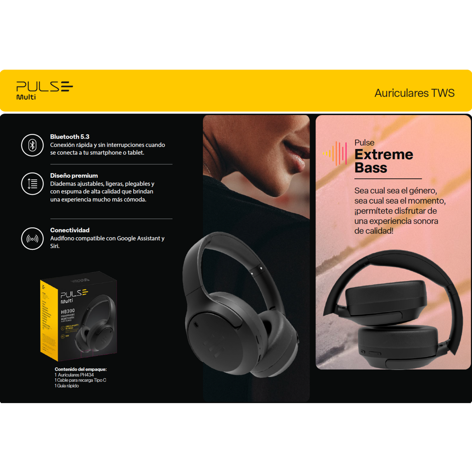 Audifono Bluetooth Cancela Ruido  Pulse Hb300 Over Ear Ng-4