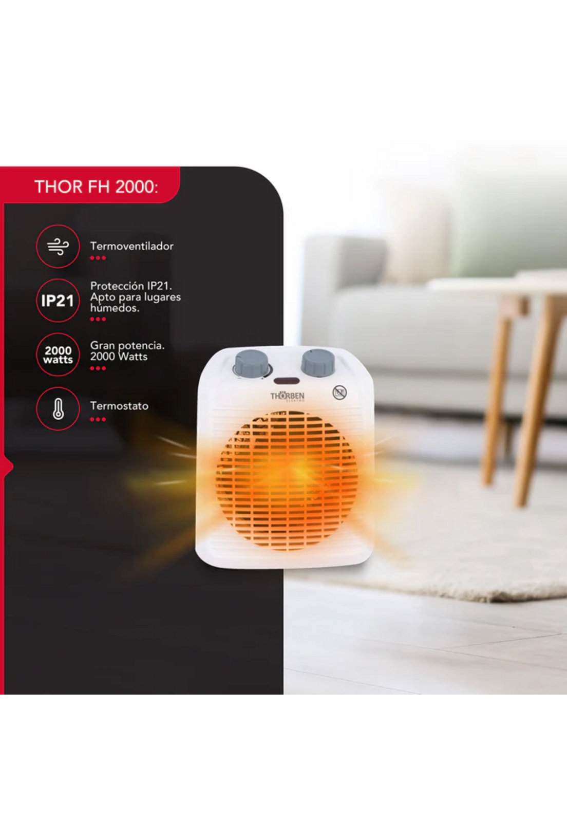 Calefactor Electrico Thorben Thor FH 2000 2000W IP21 Baño-2