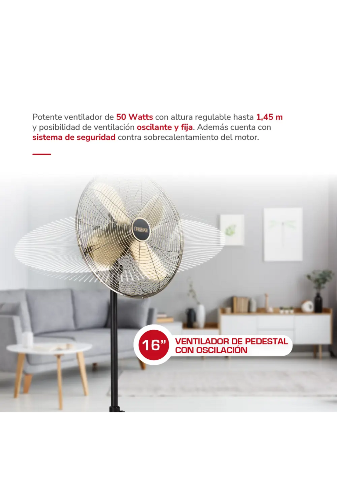Ventilador De Pie Thomas TH-16BNP Gris Oscilante 50W 145 cm-3