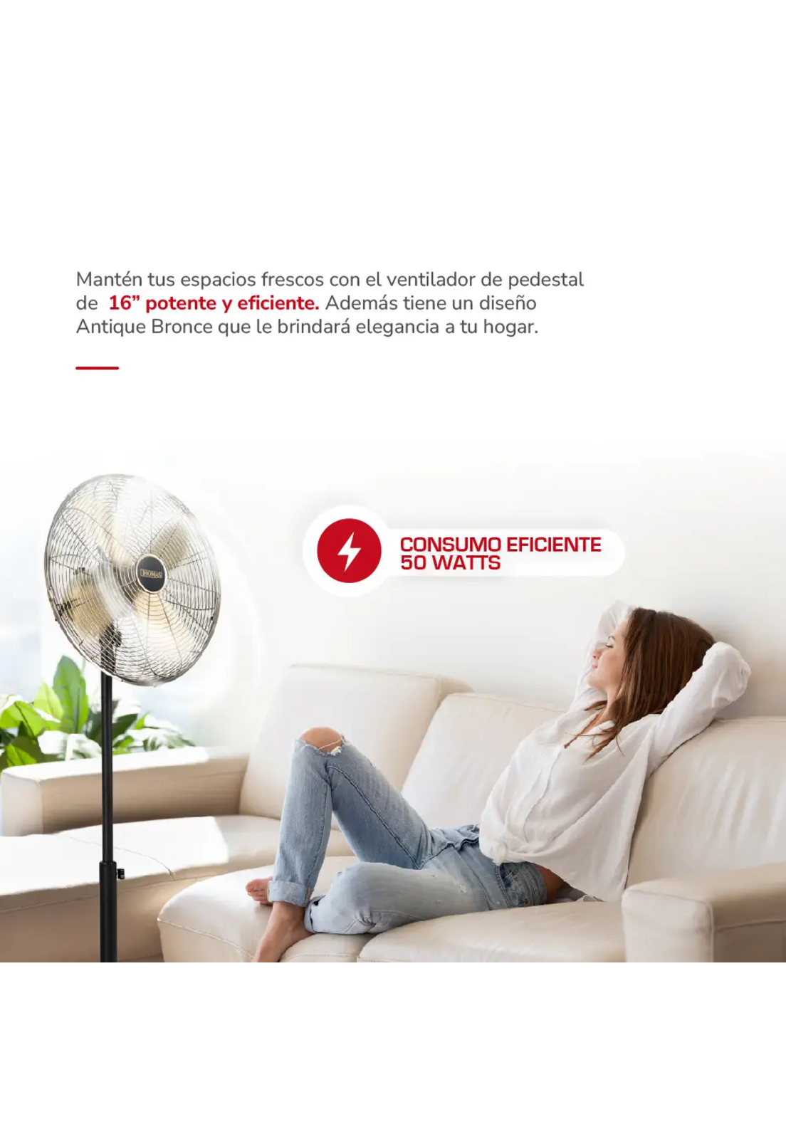 Ventilador De Pie Thomas TH-16BNP Gris Oscilante 50W 145 cm-4