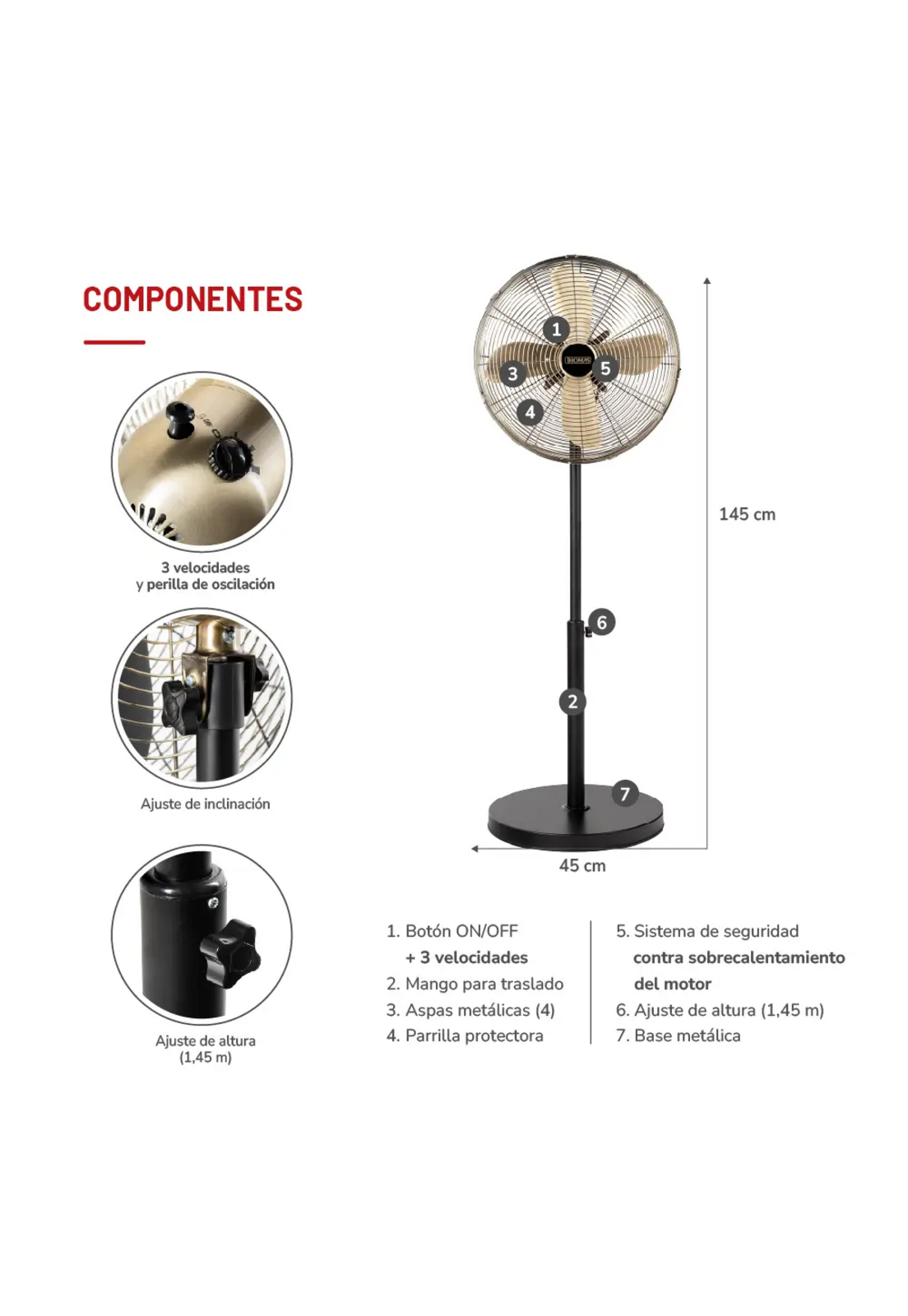Ventilador De Pie Thomas TH-16BNP Gris Oscilante 50W 145 cm-5