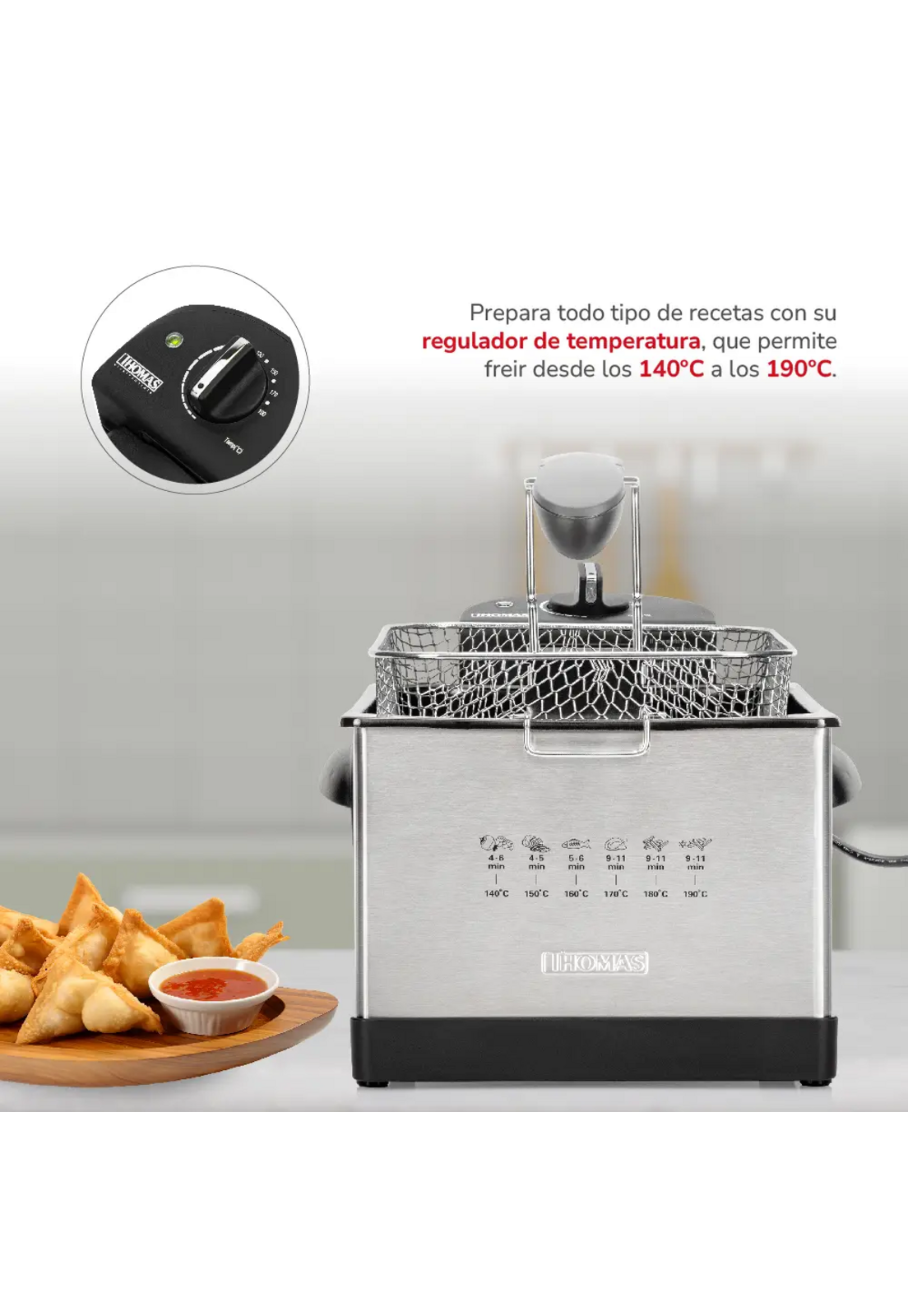 Freidora Aceite Thomas 5 Litros 1950W Rápida Inox 190C-2