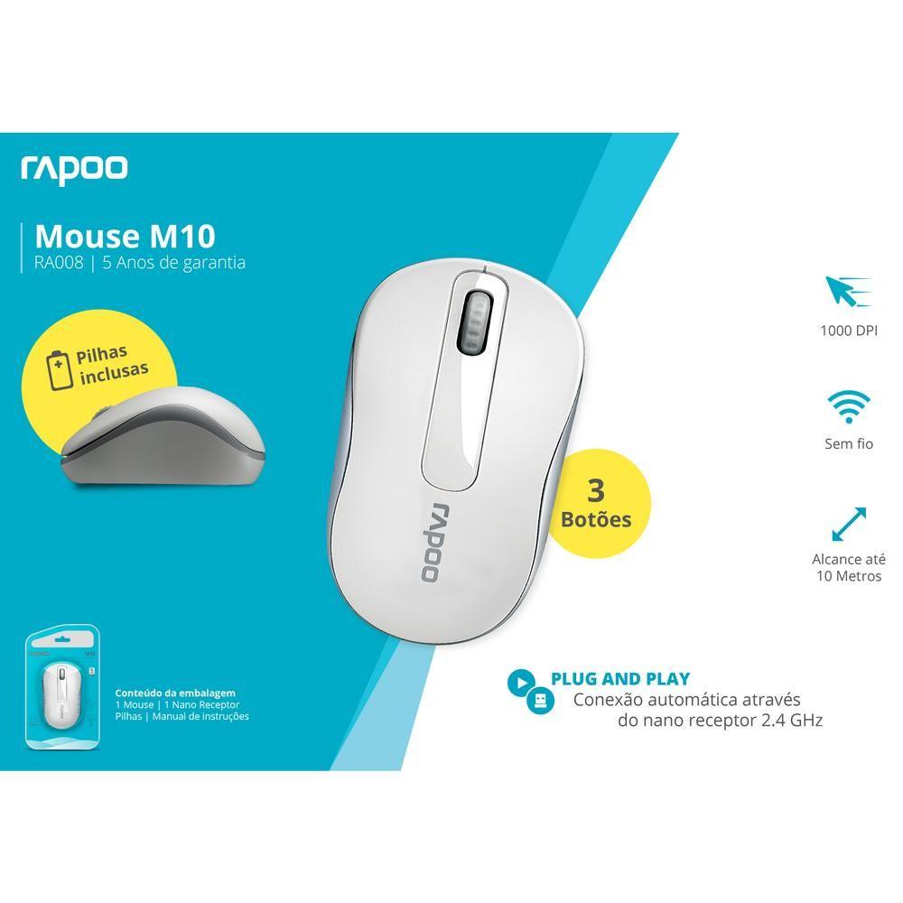Mouse Inalambrico 2.4 Ghz Rapoo M10  Blanco RA008-2