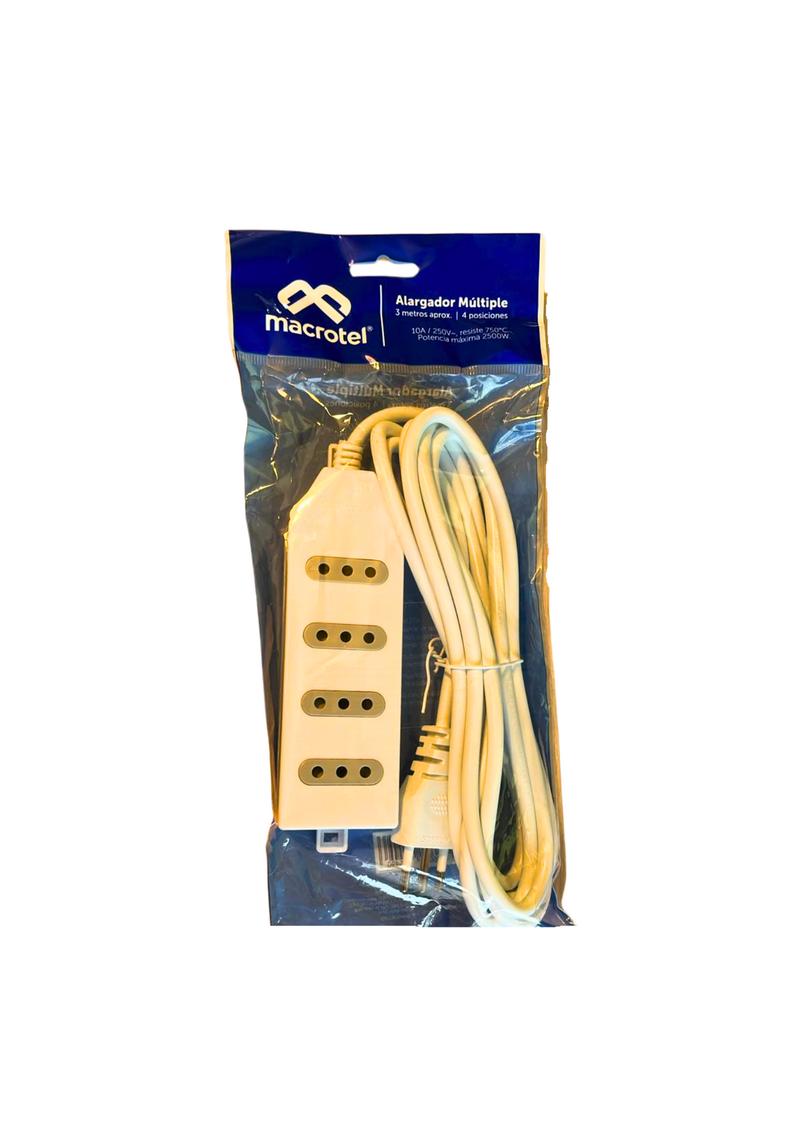 Alargador Zapatilla Macrotel 3 Mt 4 Pos 10A Blanco-5