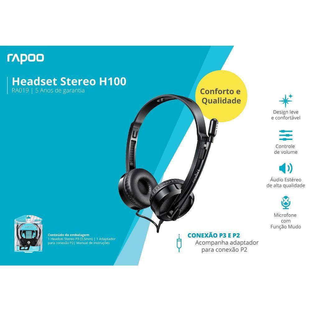 Audifono y Microfono Headset Rapoo 3,5mm H100 RA019-5