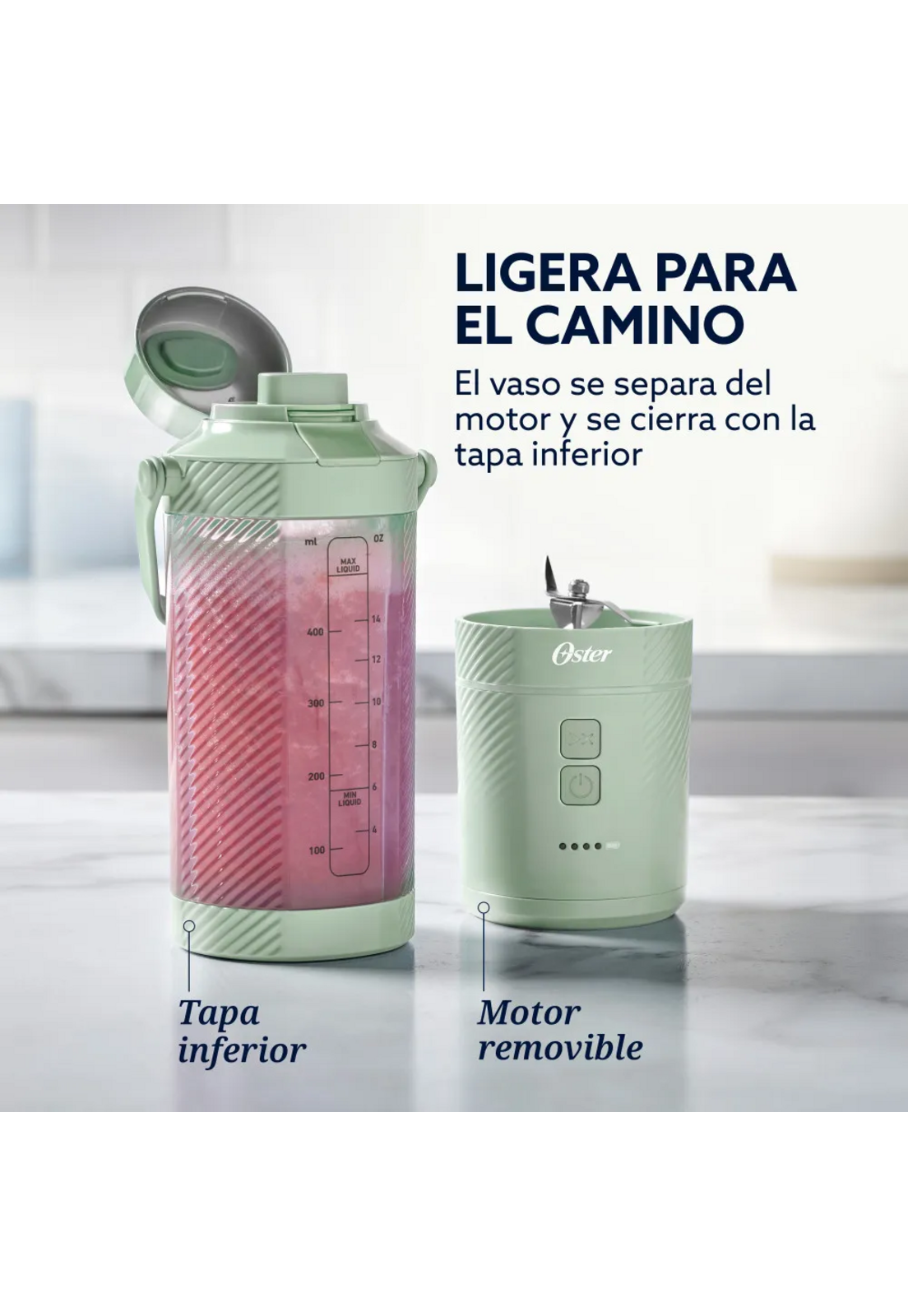 Licuadora Portatil Recargable USB-C Oster GoMax 590 ML Verde-5