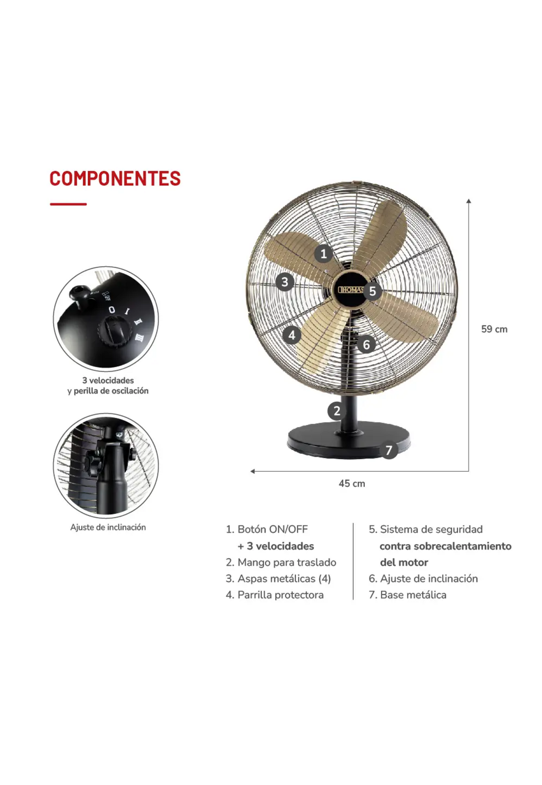 Ventilador Thomas TH-16BNM Pedestal Mesa 40cm 3 Veloc 50W-5